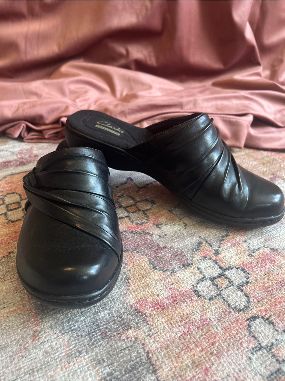 Clarks Leisa Deina Black Leather Comfort Mule Clogs 9M